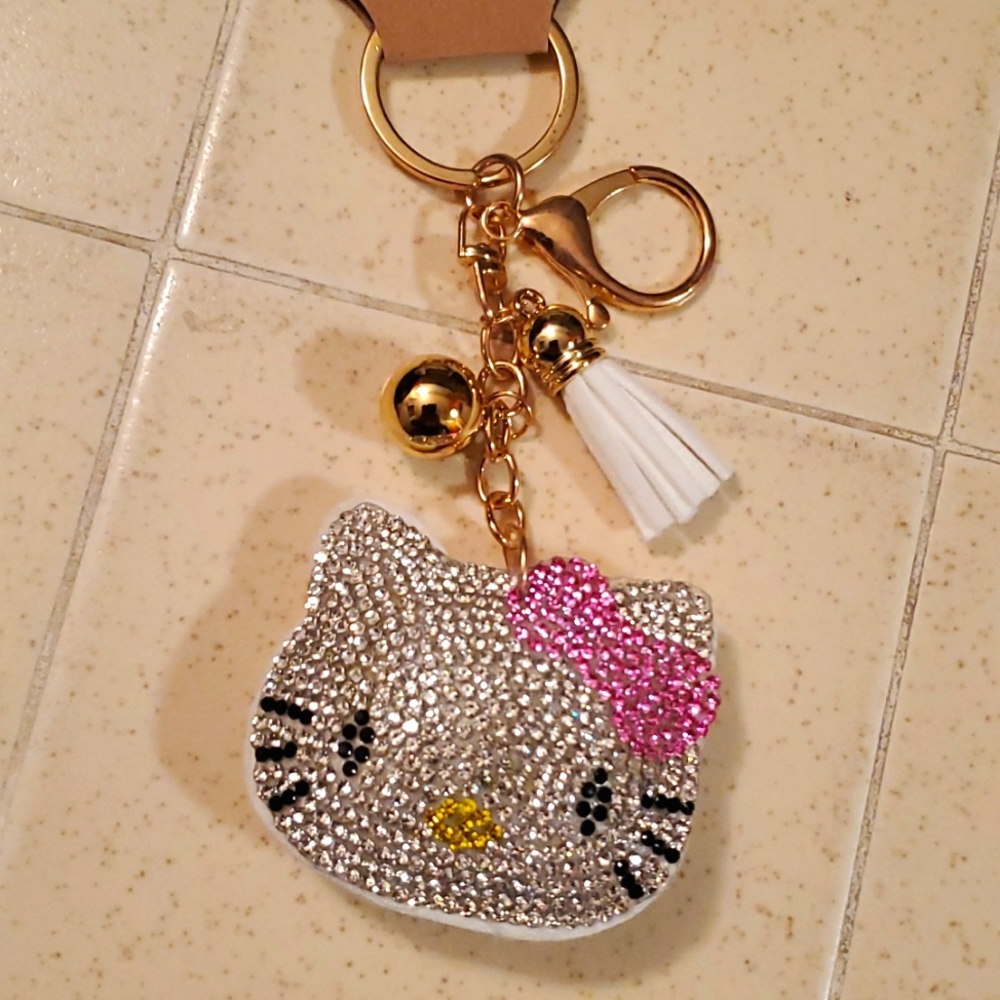 Hello Kitty Keychain Rhinestones Bling Puffy New